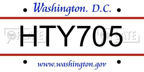 HTY705 District Of Columbia License Plate