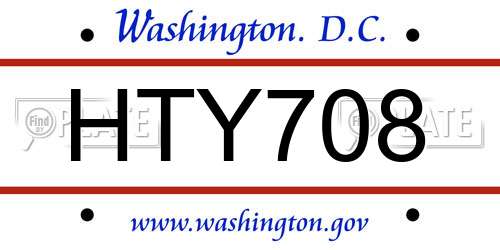 HTY708 District Of Columbia License Plate