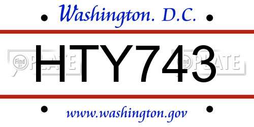 HTY743 District Of Columbia License Plate