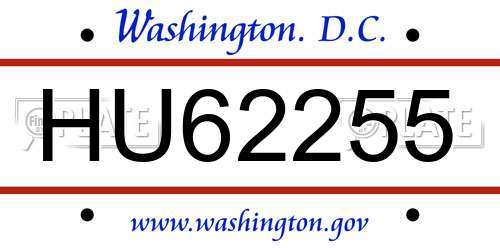HU62255 District Of Columbia License Plate