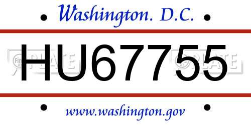 HU67755 District Of Columbia License Plate
