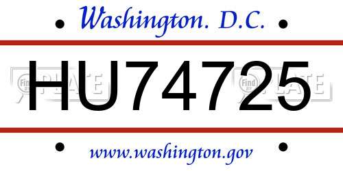 HU74725 District Of Columbia License Plate