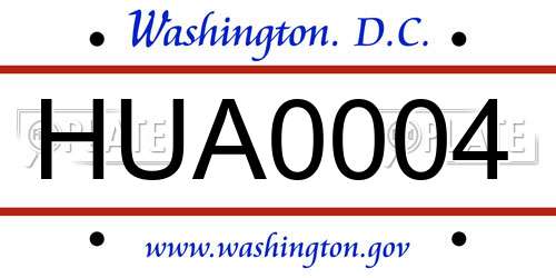 HUA0004 District Of Columbia License Plate
