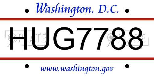 HUG7788 District Of Columbia License Plate