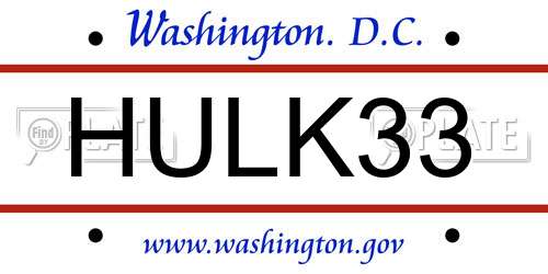 HULK33 District Of Columbia License Plate