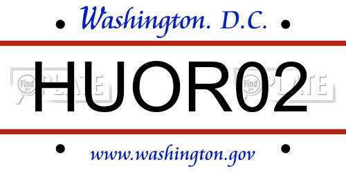 HUOR02 District Of Columbia License Plate