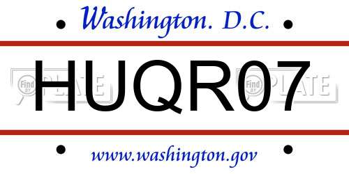 HUQR07 District Of Columbia License Plate