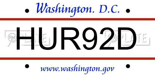 HUR92D District Of Columbia License Plate