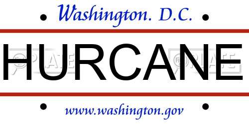 HURCANE District Of Columbia License Plate
