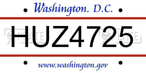 HUZ4725 District Of Columbia License Plate