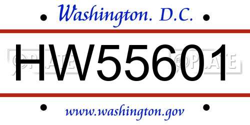 HW55601 District Of Columbia License Plate