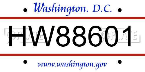 HW88601 District Of Columbia License Plate