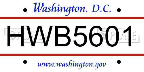 HWB5601 District Of Columbia License Plate