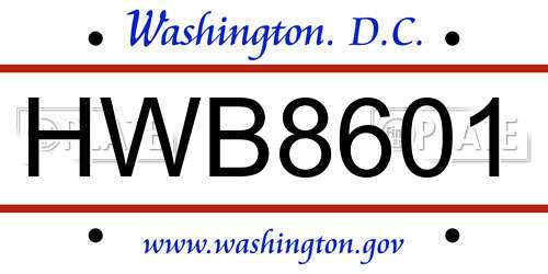 HWB8601 District Of Columbia License Plate