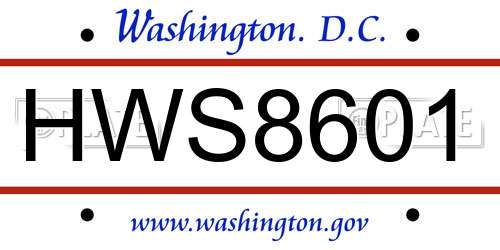 HWS8601 District Of Columbia License Plate