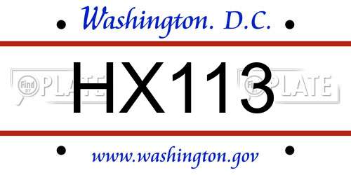 HX113 District Of Columbia License Plate