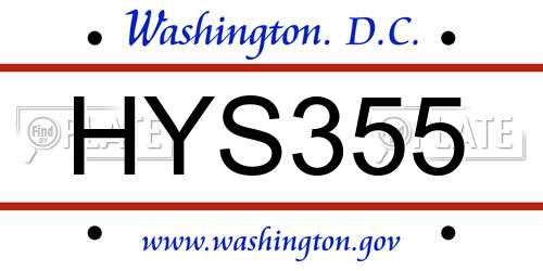 HYS355 District Of Columbia License Plate