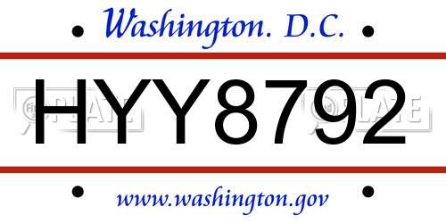 HYY8792 District Of Columbia License Plate