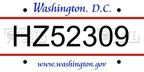 HZ52309 District Of Columbia License Plate