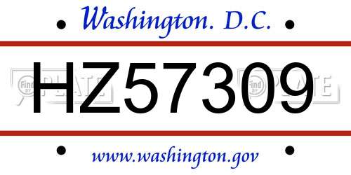 HZ57309 District Of Columbia License Plate