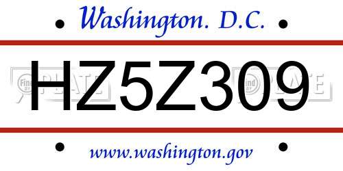HZ5Z309 District Of Columbia License Plate