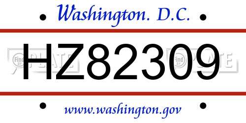HZ82309 District Of Columbia License Plate