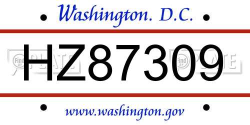 HZ87309 District Of Columbia License Plate