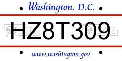HZ8T309 District Of Columbia License Plate