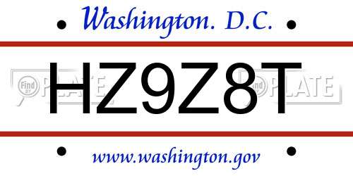 HZ9Z8T District Of Columbia License Plate