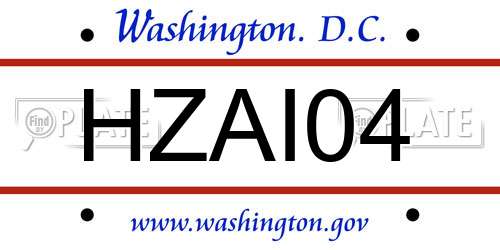 HZAI04 District Of Columbia License Plate