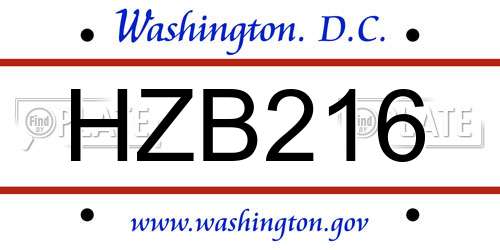 HZB216 District Of Columbia License Plate