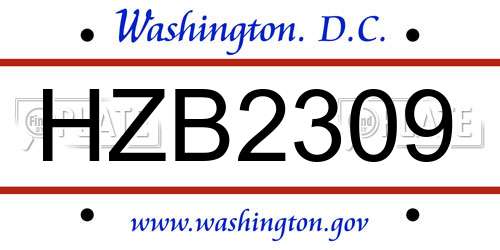 HZB2309 District Of Columbia License Plate