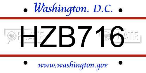 HZB716 District Of Columbia License Plate