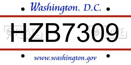 HZB7309 District Of Columbia License Plate