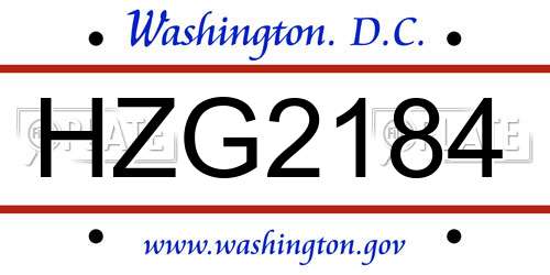 HZG2184 District Of Columbia License Plate