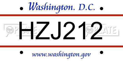 HZJ212 District Of Columbia License Plate