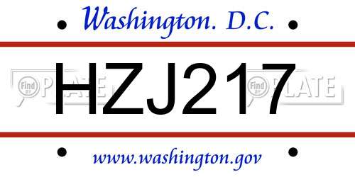 HZJ217 District Of Columbia License Plate