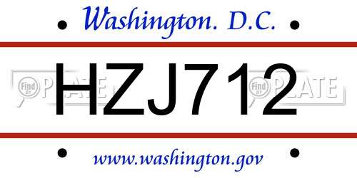 HZJ712 District Of Columbia License Plate