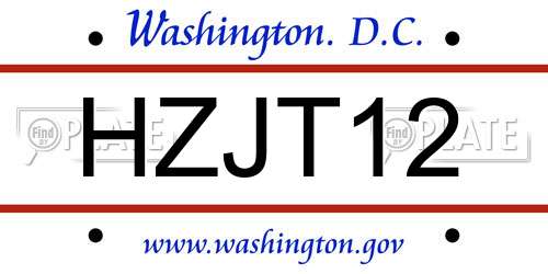 HZJT12 District Of Columbia License Plate