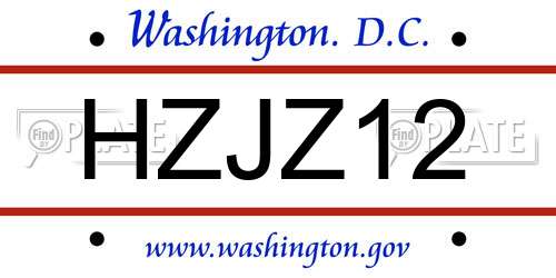 HZJZ12 District Of Columbia License Plate