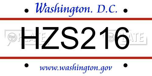 HZS216 District Of Columbia License Plate