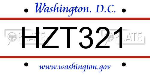 HZT321 District Of Columbia License Plate