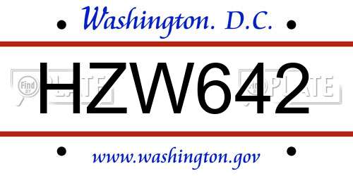 HZW642 District Of Columbia License Plate