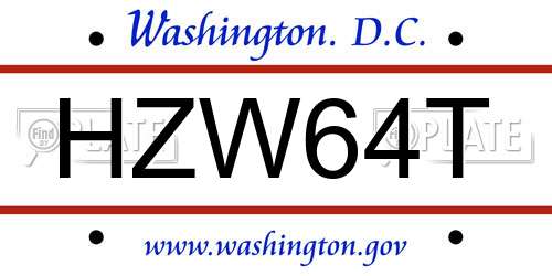 HZW64T District Of Columbia License Plate
