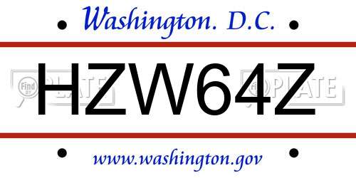 HZW64Z District Of Columbia License Plate