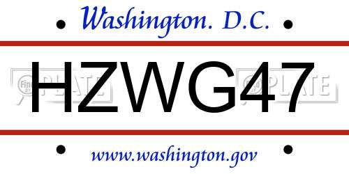 HZWG47 District Of Columbia License Plate