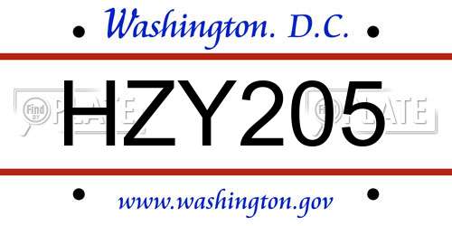 HZY205 District Of Columbia License Plate