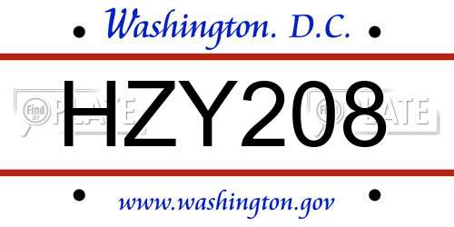HZY208 District Of Columbia License Plate