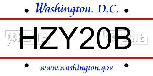 HZY20B District Of Columbia License Plate