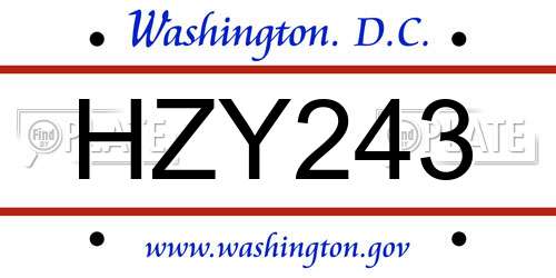 HZY243 District Of Columbia License Plate